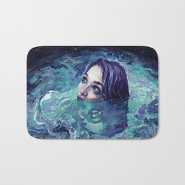 Whirlwind Calm Bath Mat | Hurricane, Girl, Stars, Fantasy, Dream, Blue, Water, Curated, Cosmic, Popsurrealism 