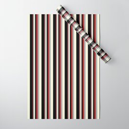 [ Thumbnail: Red, Dark Gray, Beige & Black Colored Lines/Stripes Pattern Wrapping Paper ]
