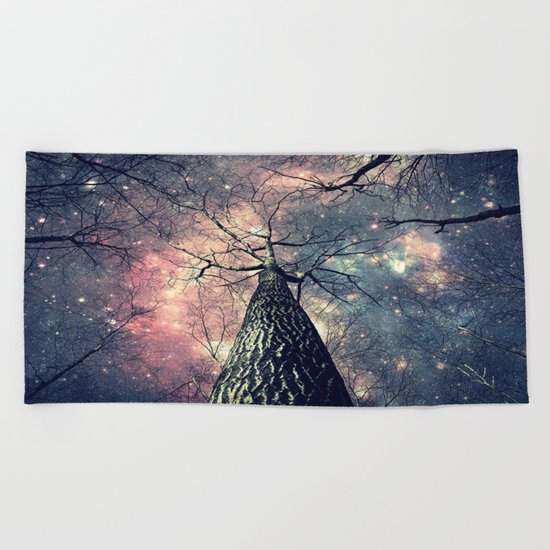 Wintry Trees Galaxy Skies Beach Towel