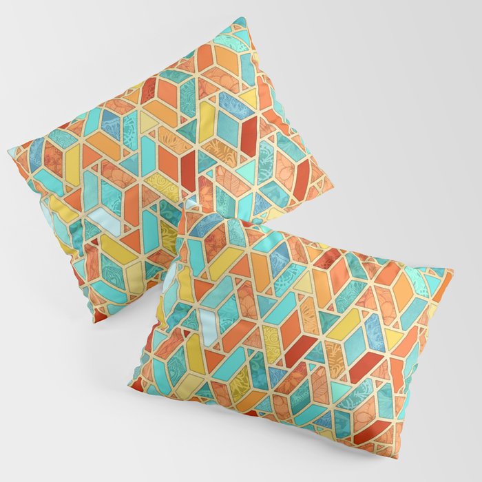 Tangerine & Turquoise Geometric Tile Pattern Pillow Sham