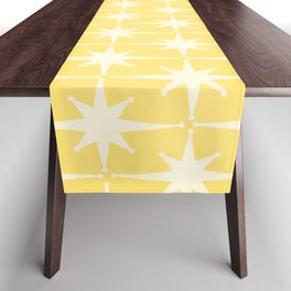 Midcentury Modern Atomic Starburst Pattern in Soft Yellow Table Runner