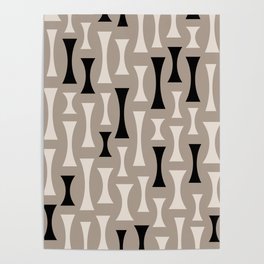 Retro Mid Century Modern Abstract Pattern 629 Black and Beige Poster