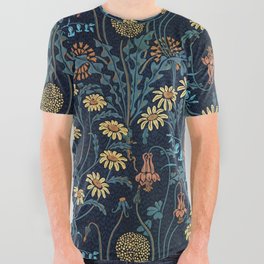 Dolce Donum Blue Meadow Flowers by Walter Crane All Over Graphic Tee