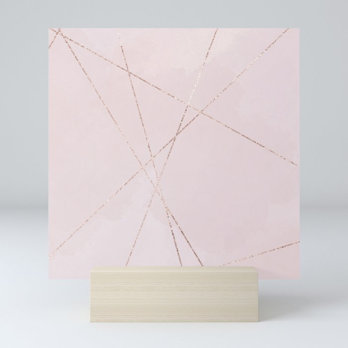 Geometrical blush pink rose gold glitter lines Mini Art Print
