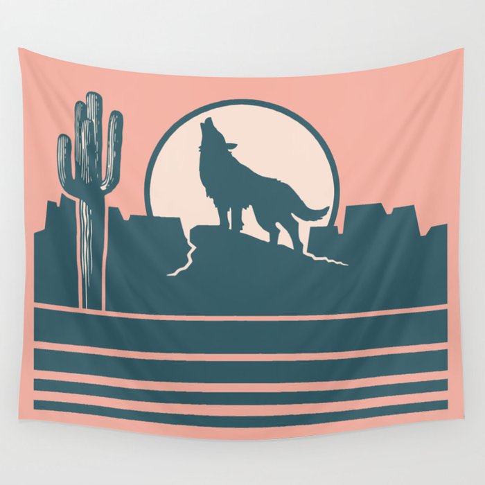 Howling at the Moon Landscape 233 Beige Green and Dusty Rose Wall Tapestry