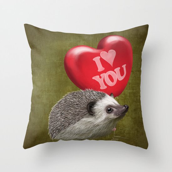 Hedgehog in love with a red balloon Throw Pillow