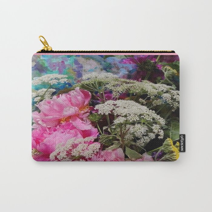Pink Peonies & Queen Ann's Lace Bouquet Carry-All Pouch