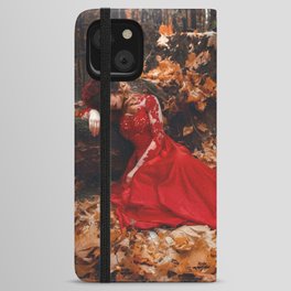 The May Queen; the goddess of flowers in red roses forest female in red gown magical realism fantasy portrait color photograph / photography iPhone Wallet Case
