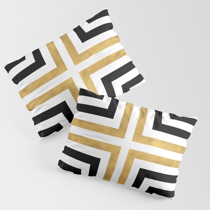 Simple Geometric Cross Pattern - White Gold on Black - Mix & Match with Simplicity of life Pillow Sham
