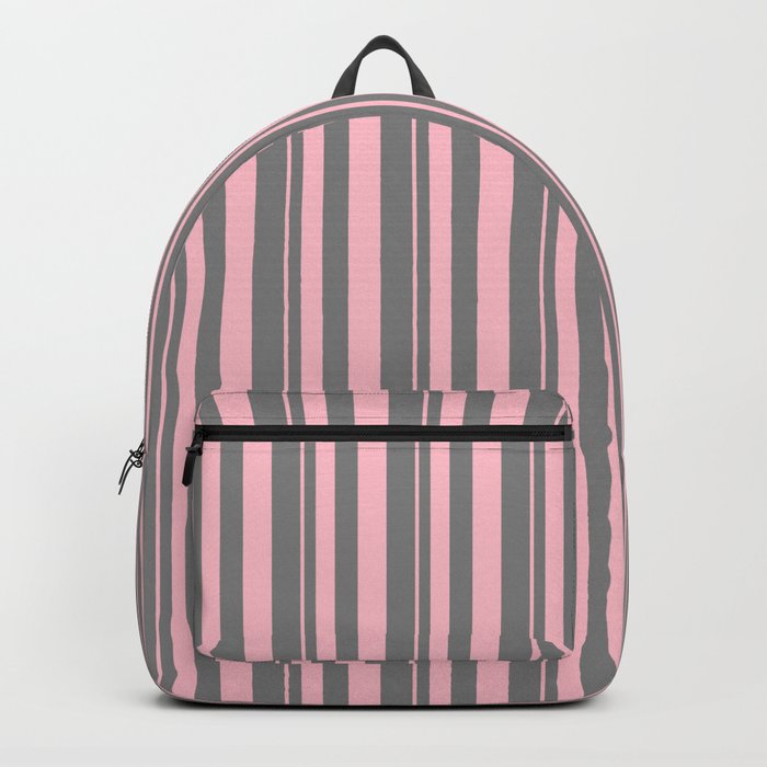 Pink & Gray Colored Lines Pattern Backpack