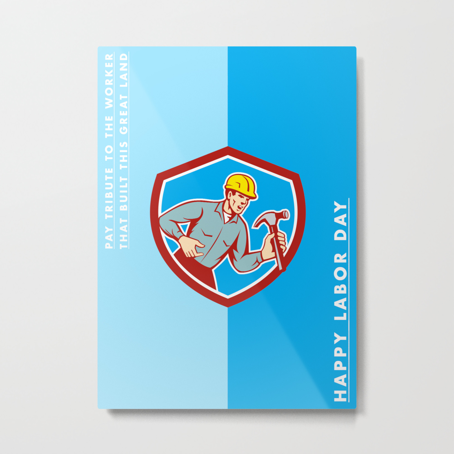 Labor Day Greeting Card Builder Carpenter Shouting Shield Metal Print By Patrimonio Society6
