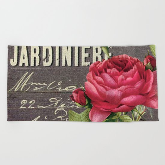 Vintage red rose #2 Beach Towel