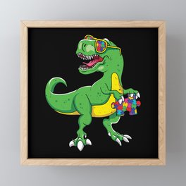 Dinosaur Puzzle Autism Awareness Framed Mini Art Print