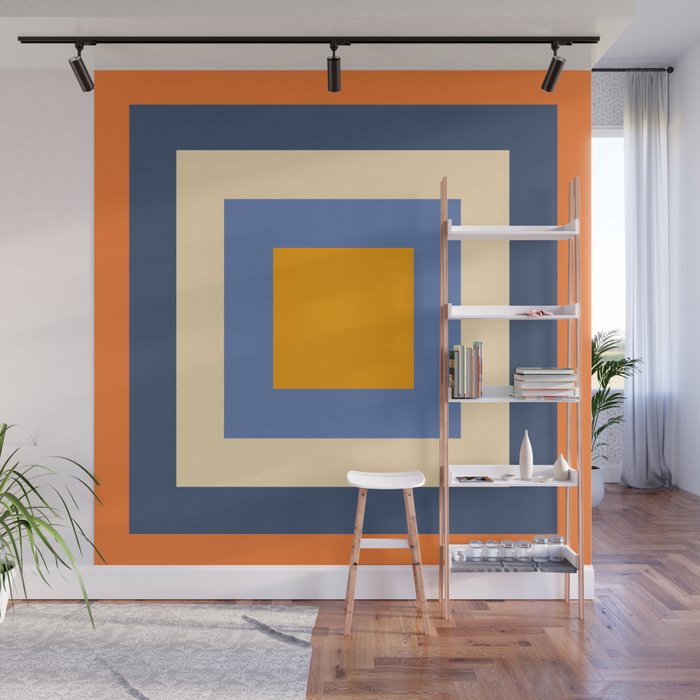 The Yellow - Colorful Retro Abstract Geometric Square Design Pattern Wall Mural