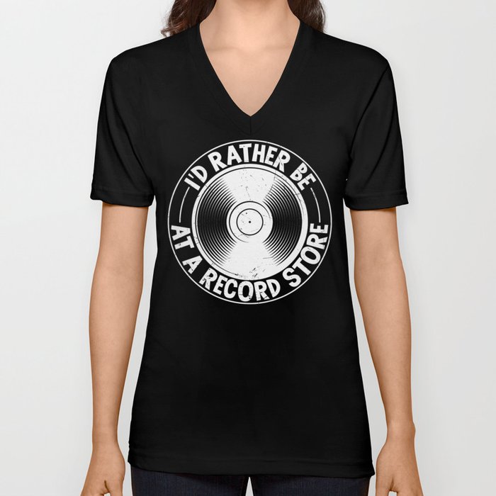 I'd rather be at a record store 80s aesthetic V Neck T Shirt