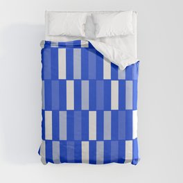 Long Blocks Geometric Check Pattern Royal Blue, Light Blue, White Duvet Cover