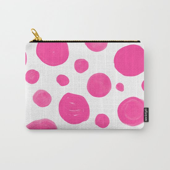 Pink handdrawn dots - Polkadot pattern on white on #Society6 Carry-All Pouch