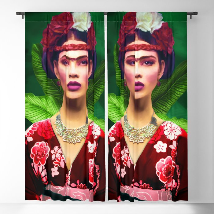 Classic digital oil painting of Asian women with traditional clothing and flowers in her hair Blackout Curtain