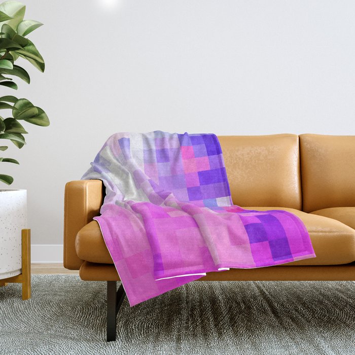 geometric pixel square pattern abstract background in pink purple blue Throw Blanket