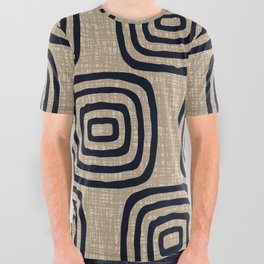 Mud Cloth Concentric Pattern 771 Black and Beige All Over Graphic Tee