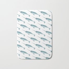 Narwhal on White Bath Mat | Ocean, Watercolor, Whale, Animal, Pattern, Seaunicorn, Narwhal, Painting, Sea 