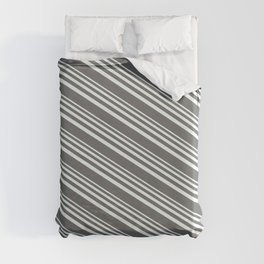 [ Thumbnail: Mint Cream & Dim Gray Colored Pattern of Stripes Duvet Cover ]