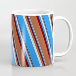 [ Thumbnail: Turquoise, Blue, Maroon, and Sienna Colored Lines Pattern Coffee Mug ]