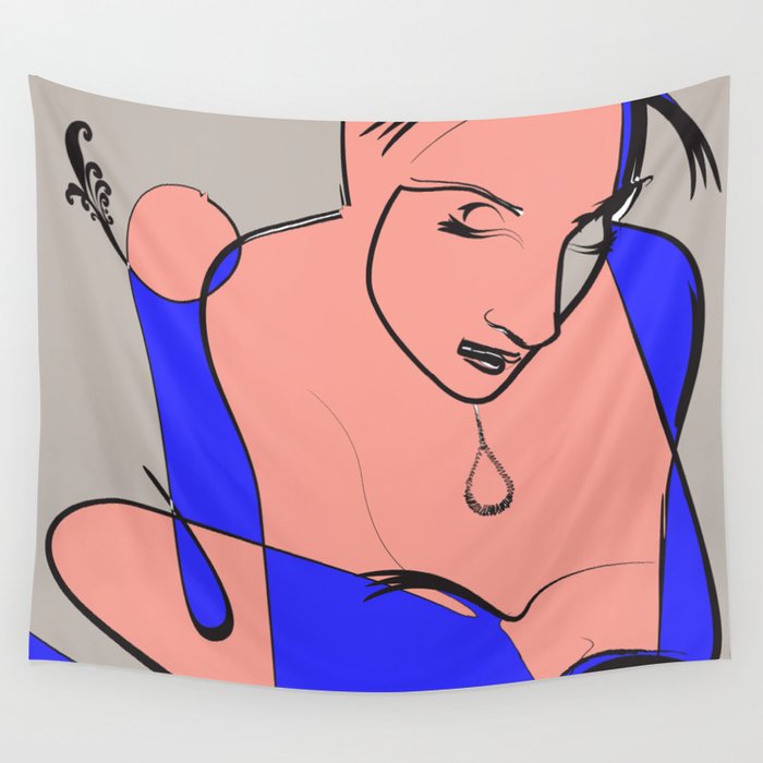 Pink Drawing Sketch Rose Women Digital Art Wall Tapestry By Koliavasilis