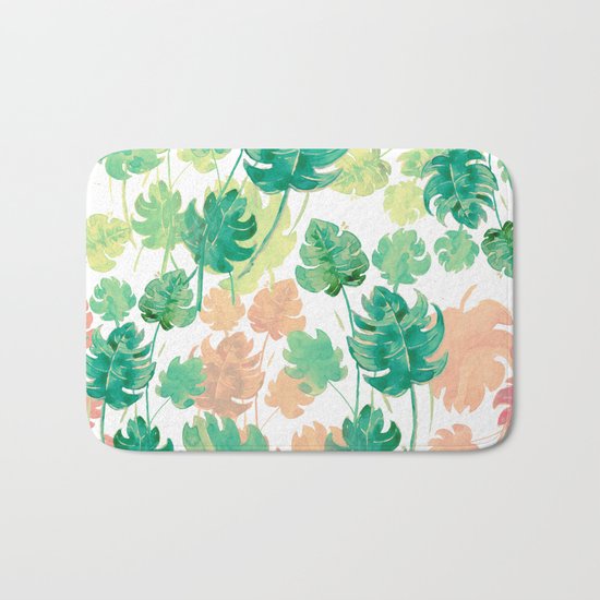 water color smooth leaves Bath Mat