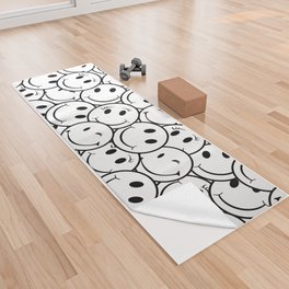 Black And White Happy Smiley Face Emojis Pattern Yoga Towel