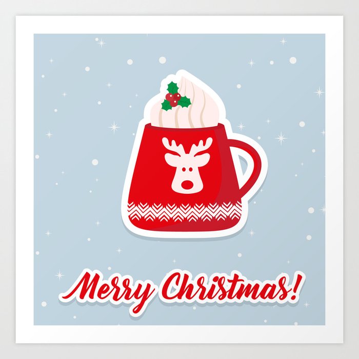 Christmas Hot Coffee in Red Cup. Vector Illustration Art Print