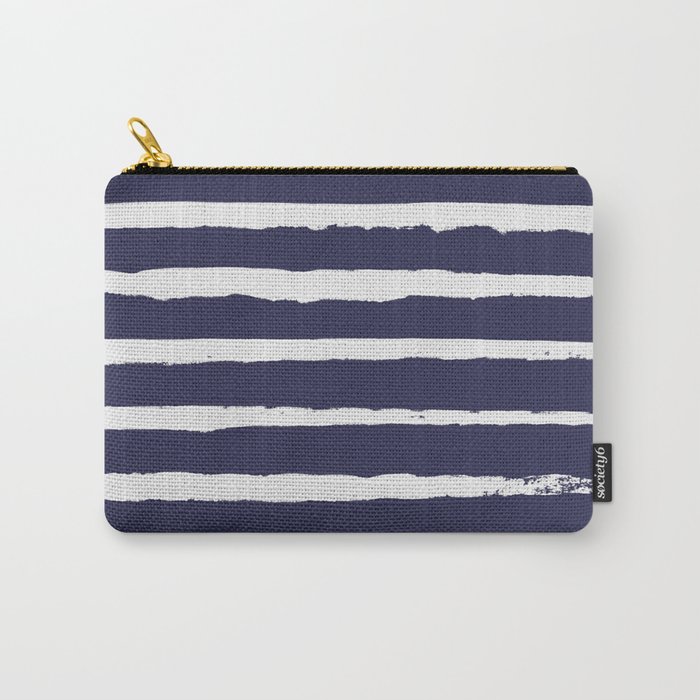 Irregular Hand Painted Stripes Dark Blue Carry-All Pouch