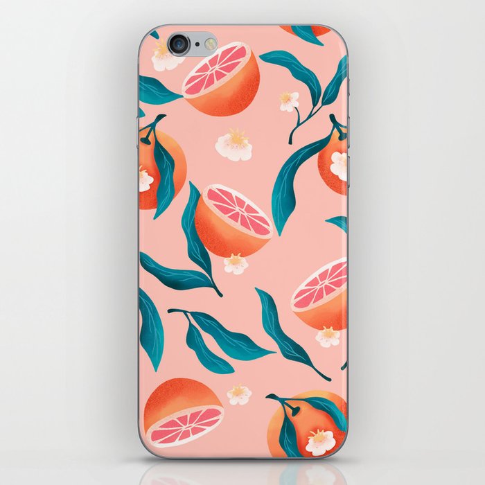 Seamless pattern with hand drawn oranges and floral elements iPhone Skin