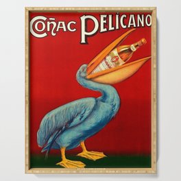 Vintage 1920 Cognac Pelicano Hijos de Quirico Lopez Malaga Advertising Poster Serving Tray