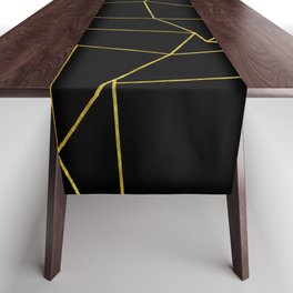 Geometric shapes,plane,triangles,polygons,hexagons,black,gold Table Runner