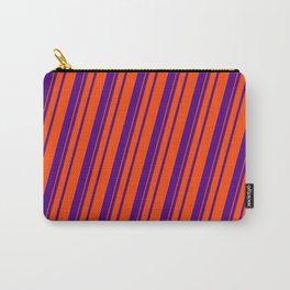 [ Thumbnail: Indigo & Red Colored Pattern of Stripes Carry-All Pouch ]