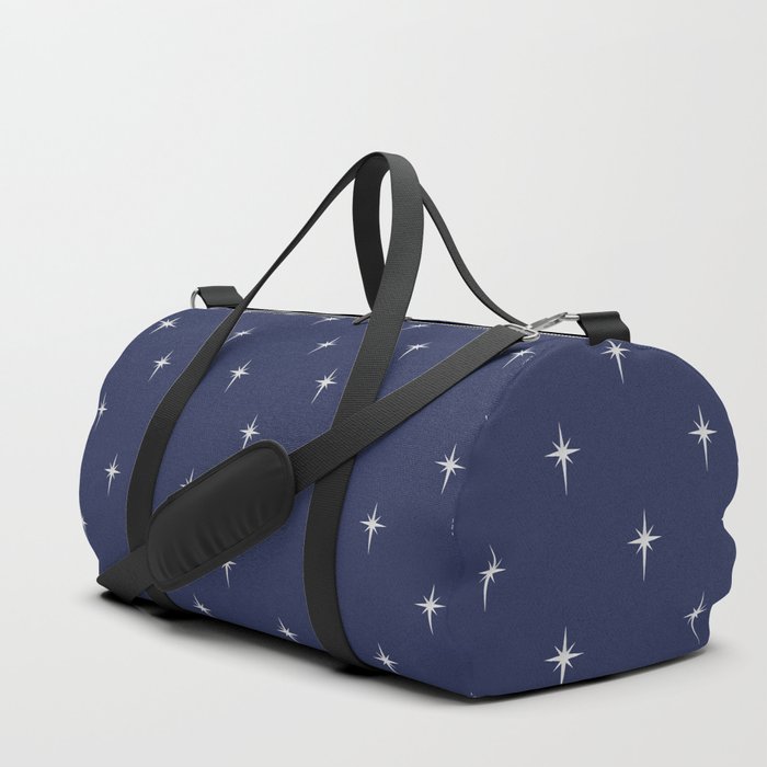 Small Christmas Faux Silver Foil Star in Midnight Blue Duffle Bag