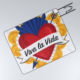 Mexican Sacred Heart / "Viva la Vida" Frida Kahlo's Quote in Spanish by Akbaly Picnic Blanket