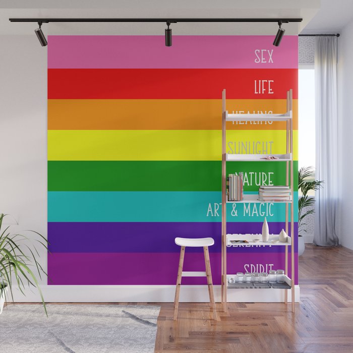 Original PRIDE flag with color meanings - Gilbert Baker's 8 stripes Wall Mural