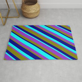 [ Thumbnail: Aqua, Dark Orchid, Green, and Dark Blue Colored Stripes/Lines Pattern Rug ]