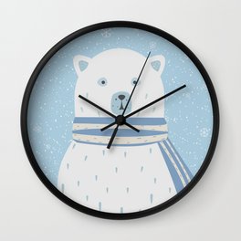 Polar White Bear with Scarf Wall Clock