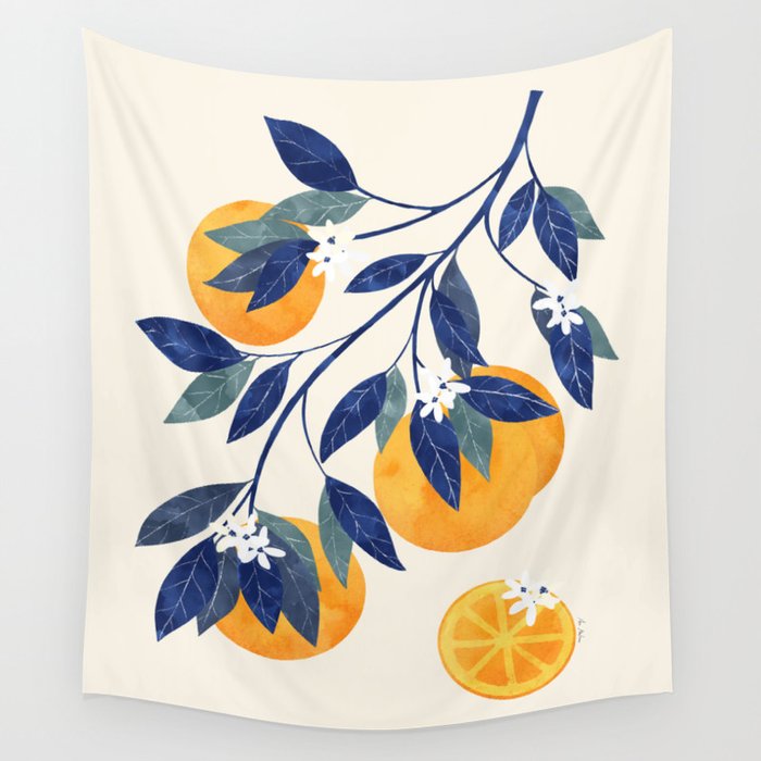 Mediterranean orange branch Wall Tapestry