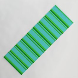 [ Thumbnail: Green, Lime Green, and Turquoise Colored Lines Pattern Yoga Mat ]