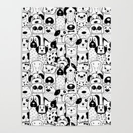 Black and White Dogs Crowd Poster