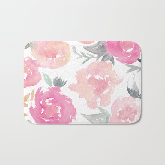 Muted Floral Watercolor Design Bath Mat