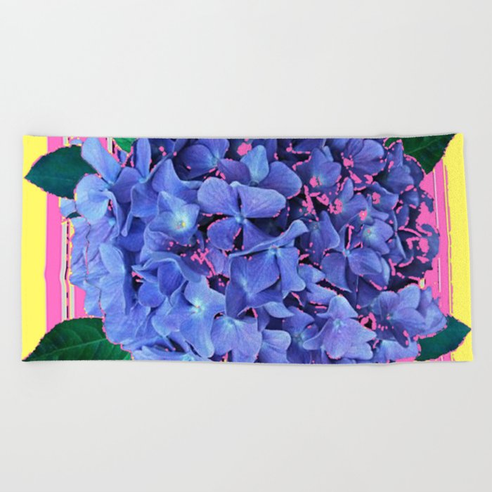 BLUE ABSTRACTED HYDRANGEA YELLOW-PINK Beach Towel