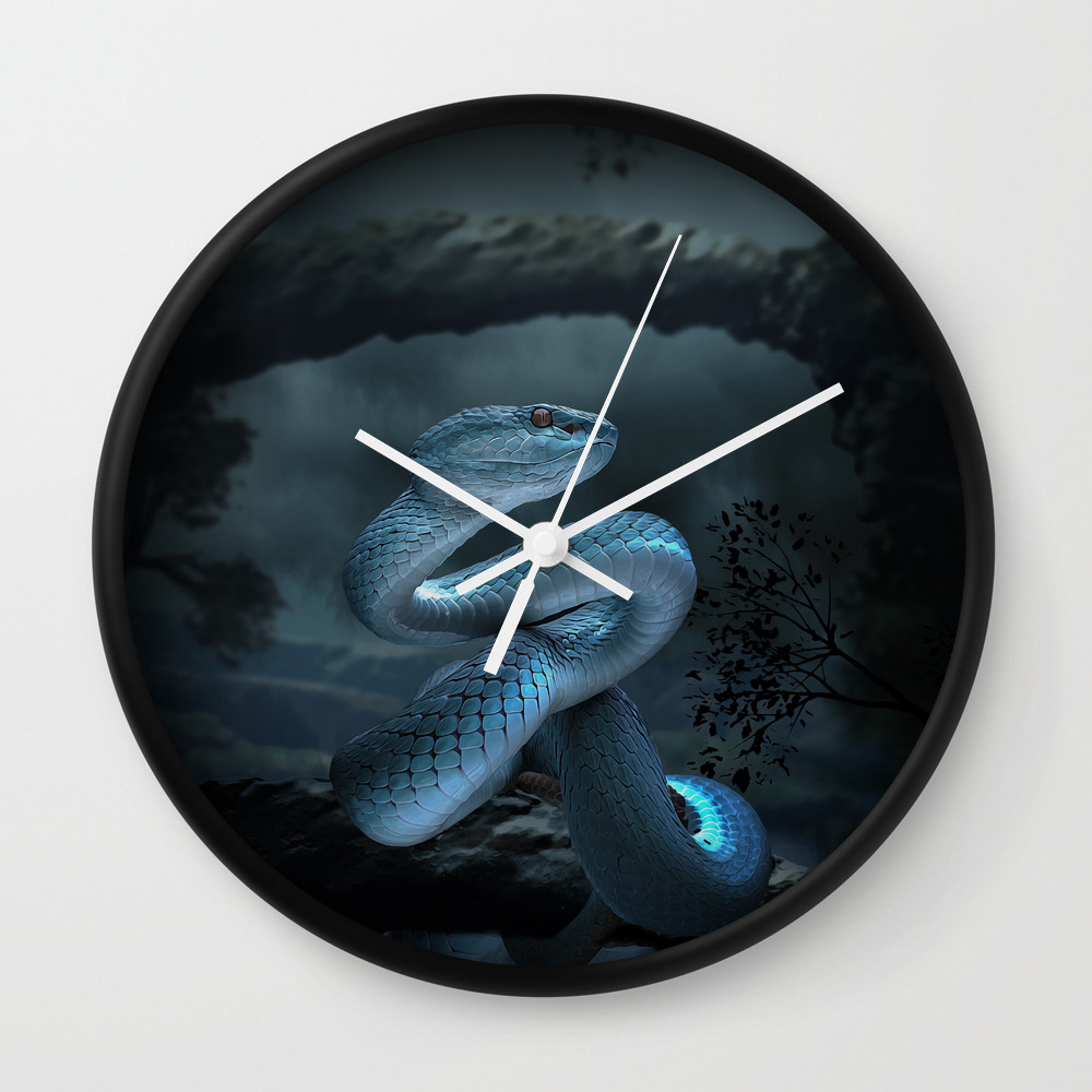 Blue Viper Snake Digital Art Wall Clock By K9printart Society6