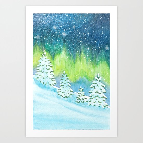 Winter Aurora Landscape Art Print