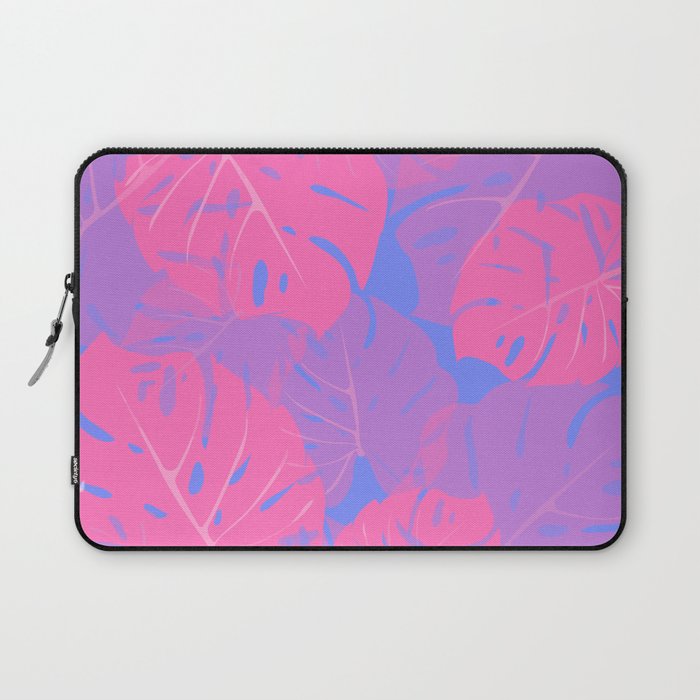 Monstera - Colorful Floral Leaf Art Design Pattern in Pink and Blue Laptop Sleeve