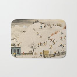 The Practice Slope winter skiing landscape painting by Franz Sedlacek  Bath Mat